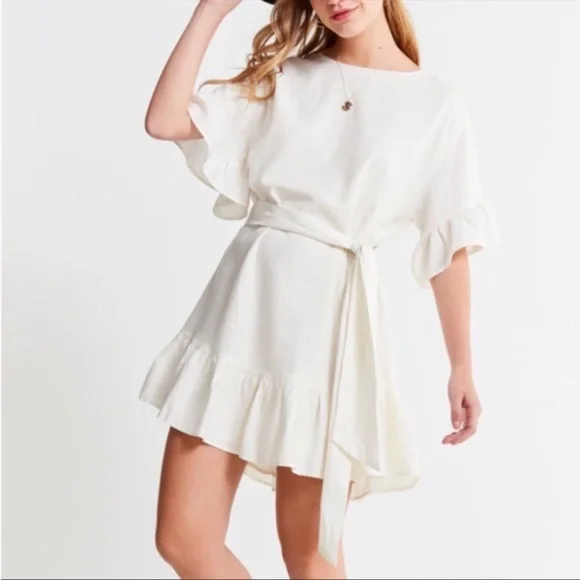 Urban Outfitters | Dresses | Urban Outfitters White Ivory Ruffle Linen  Blend Dress Suddenly Spring Sundress | Poshmark